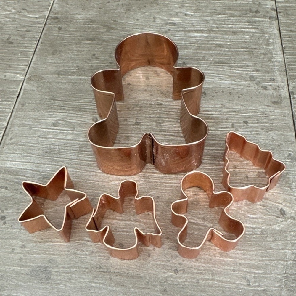 Set Of 5 Copper Christmas Cookie Cutters Gingerbread Tree Angel Star 2-4"
